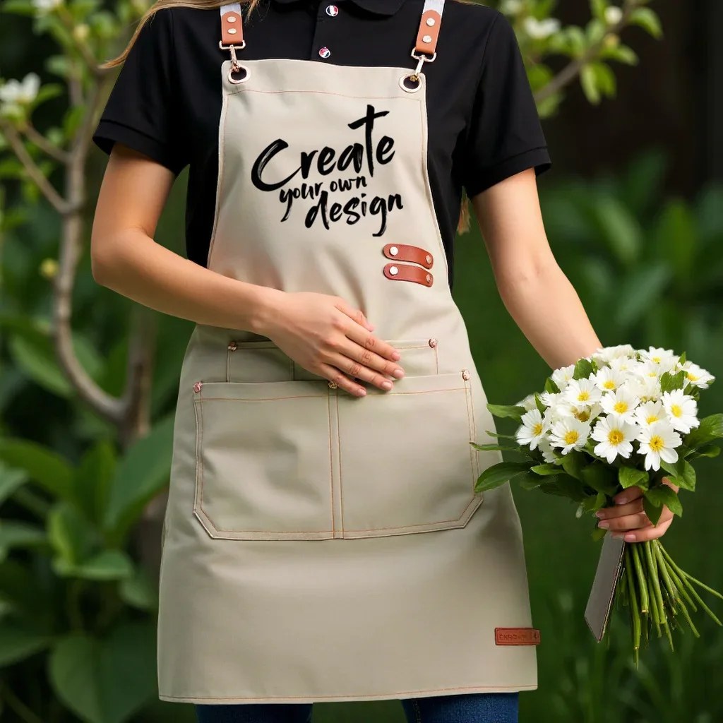 Customized Logo Apron With Pocket Canvas Adjustable Waterproof Apron for Restaurant Beauty Hairdressing Cafe Waiter Work Uniform