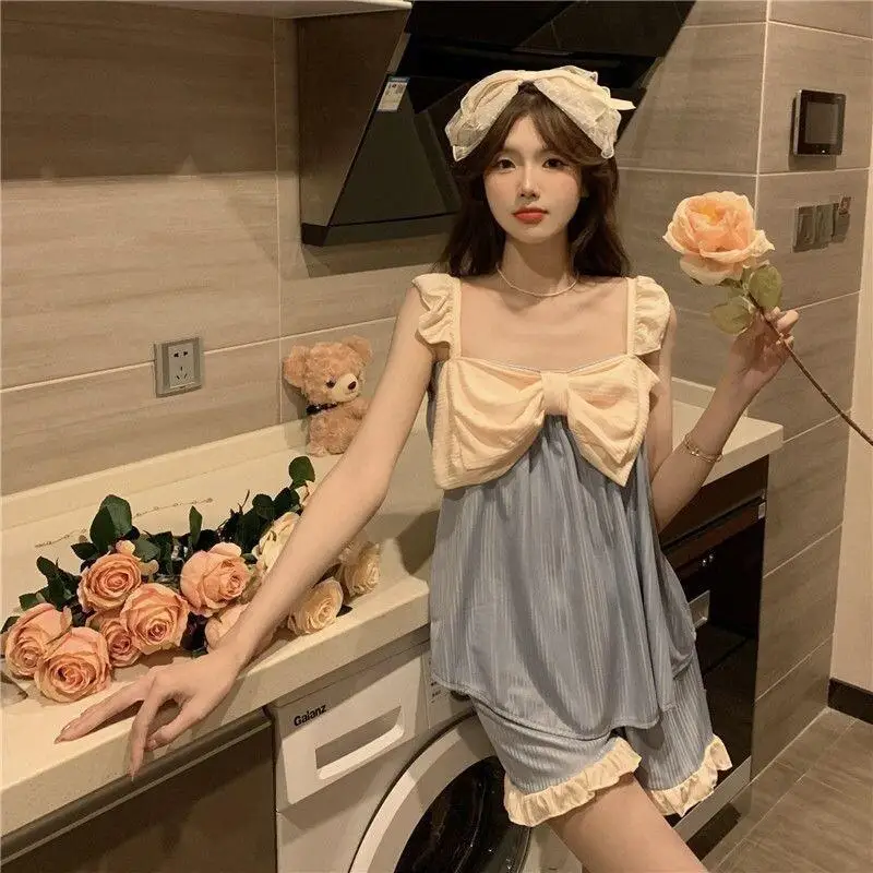 Sweet Style Pajamas Korean Style Cute Pajamas for Women Spring and Autumn New Lace Students Long-Sleeved Trousers Home Wear Set