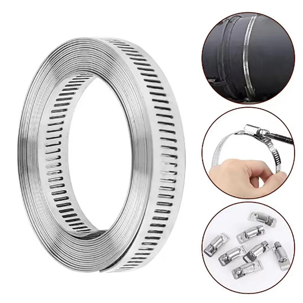 New 304 Stainless Steel Homemade Hose Ventilation Pipe Clamp Fixing Strap 12.6mm Full Tooth Pipe Clamp Steel Strap Binding Stra