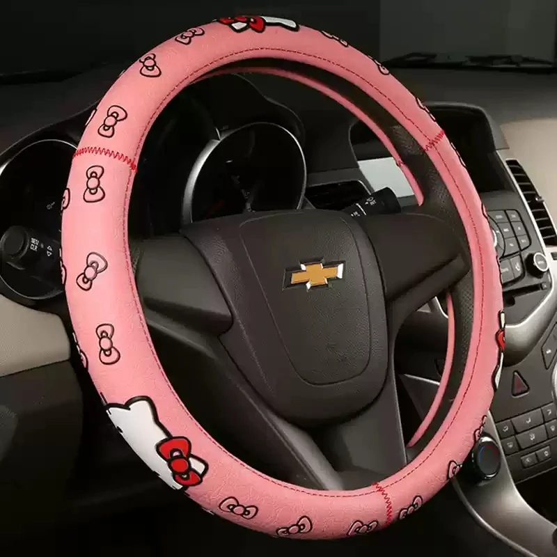 Sanrio Kawaii Hello Kitty protector de manillar de coche de verano dibujos animados de Anime encantador exquisito protector de volante Universal respetuoso con la piel