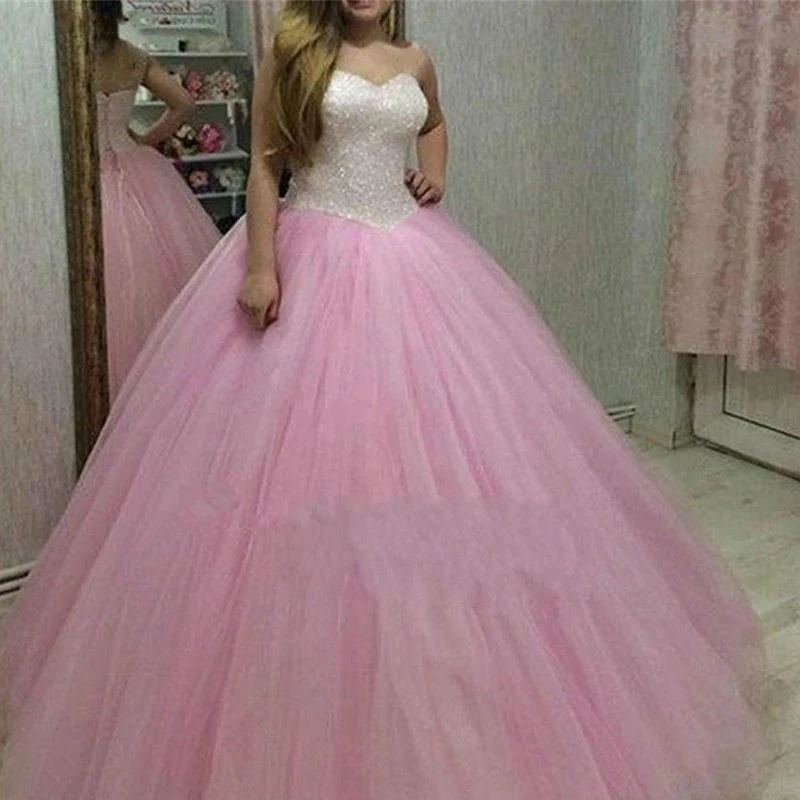 

ANGELSBRIDEP Sweetheart Ball Gown Quinceanera Dresses For 15 Party Sparkly Beading Tulle Formal Cinderella Birthday Gown Hot