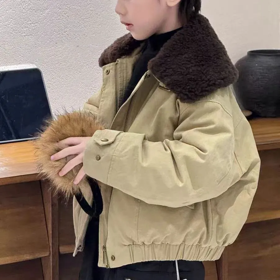 

Children's Autumn and Winter Jacket New Fashionable Boys' Thick Cotton Collar Warm Coat 2 4 6 8 9Y