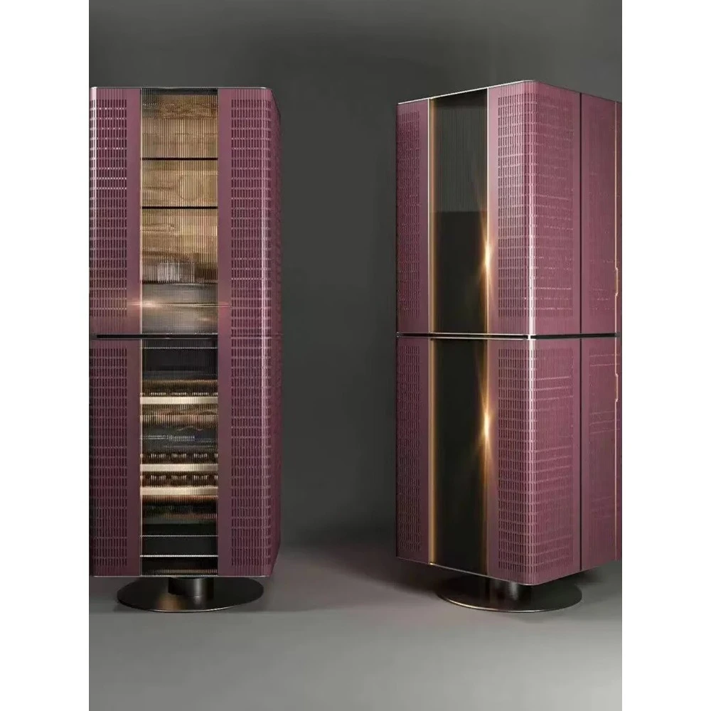 خزانة النبيذ العمودية لغرفة المعيشة وغرفة الطعام، خزانة عرض للتخزين، خزانة تخزين بباب زجاجي دوار من الأرض إلى السقف #2