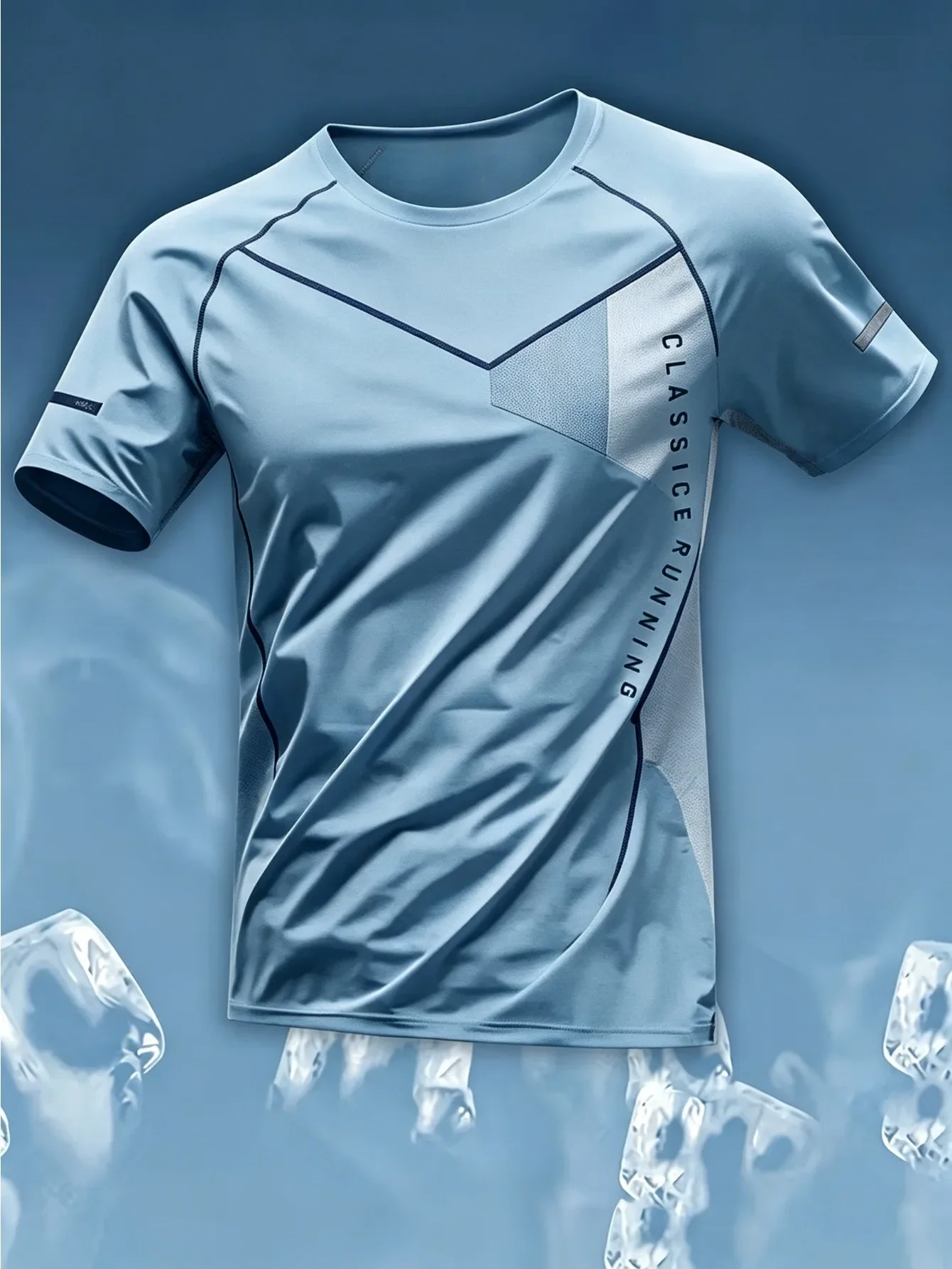 Neues Herren-Sport-T-Shirt mit 3D-Grafikdruck, kühlendem Effekt, schnelltrocknend, atmungsaktiv, kurzärmelig, ideal zum Laufen, Badminton und Training. – Detail 15