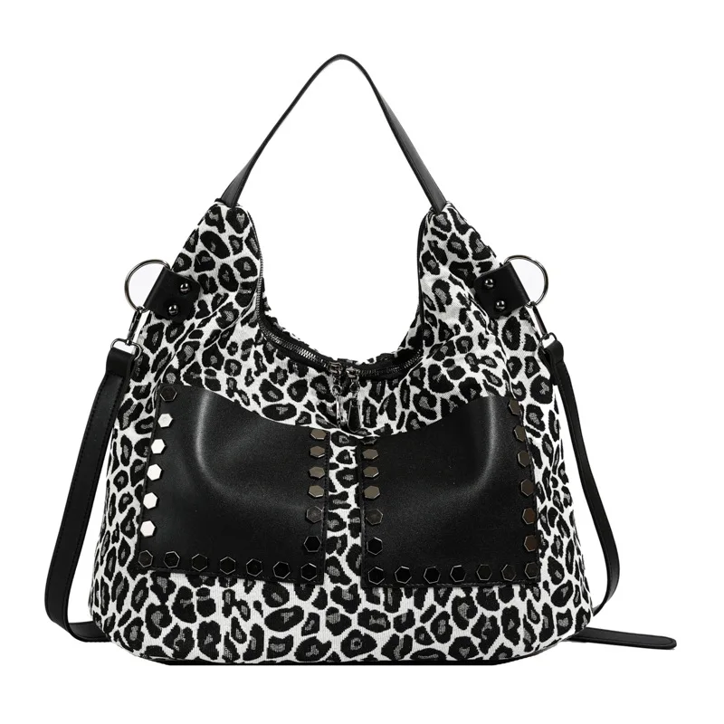 Ladies' leopard print large capacity tote bag 2024 new retro casual shoulder crossbody bag armpit bag designer luxury bag сумка