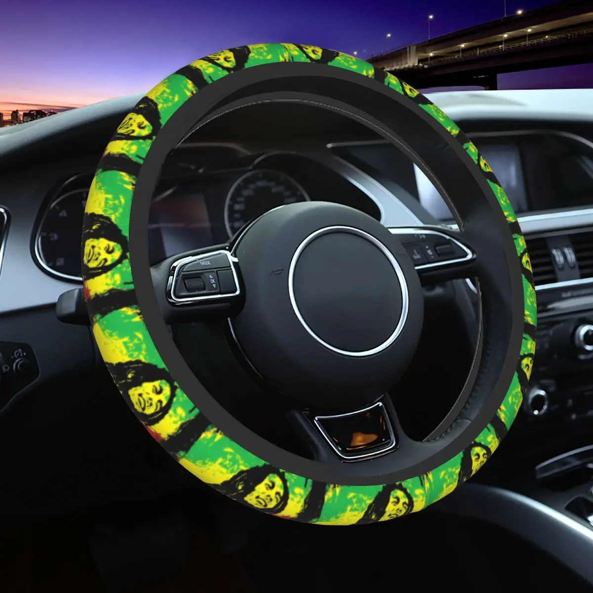

38cm Steering Wheel Covers Reggae BOB MARLEY Elastic Braid On The Steering Wheel Cover Auto Decoration Colorful Auto Accessories