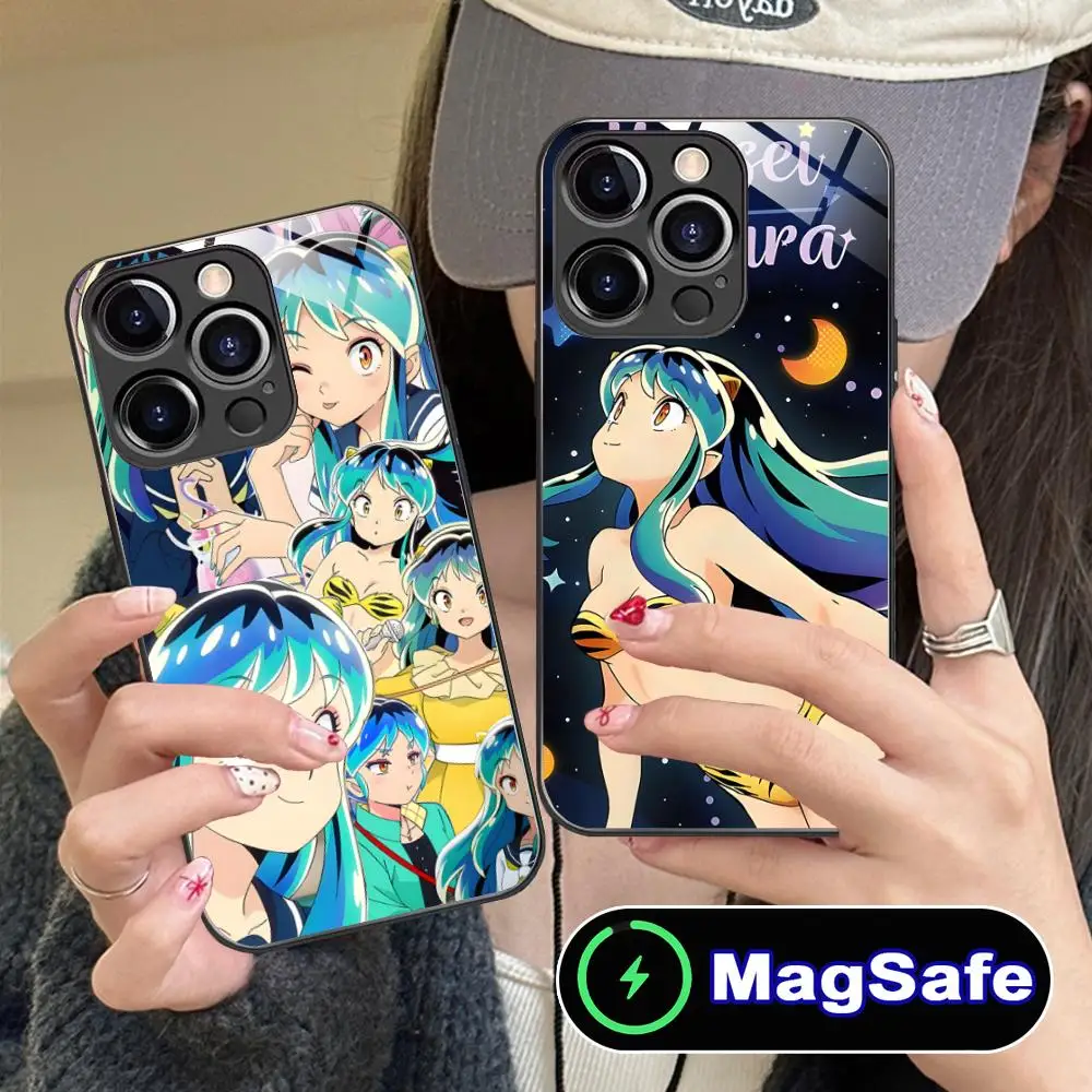 

Чехол для телефона с аниме-персонажами Urusei Yatsura и Лум для iPhone 17, 16, 15, 14, 13, 12, 11 Air Pro Max Plus Mini, MagSafe, стеклянный, цветной