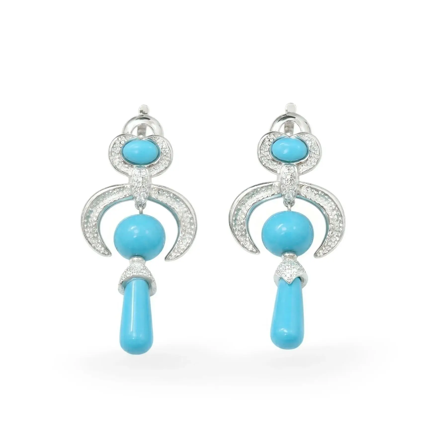 Vintage Art Deco Artificial Turquoise Drop Earrings 925 Sterling Silver Bohemian Fine Jewelry for Women's Vacation Banquet Gifts