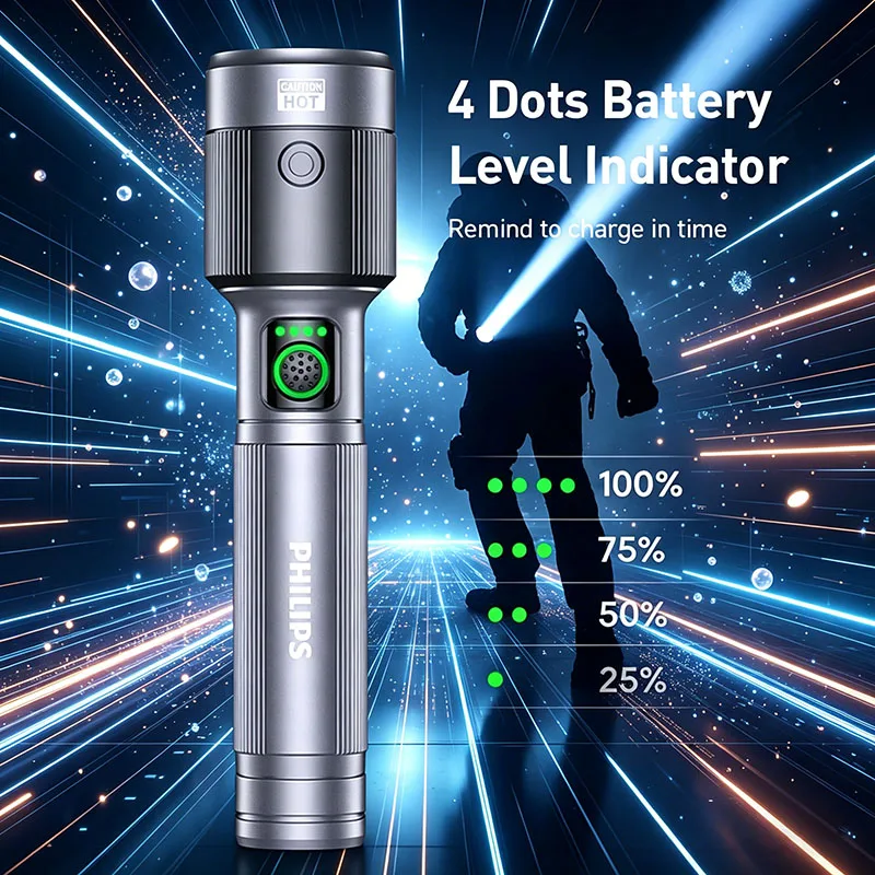 

Philips Sfl2101P Telescopic Zoom Flashlight Stepless Dimming 4 Mode Long-Range 800 Meter Strong Flashlight Emergency Light