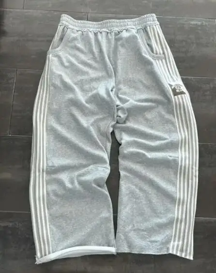 

2025 embroidered design sweatpants men and women y2k retro striped casual pants personalized legs zipper design straight pants