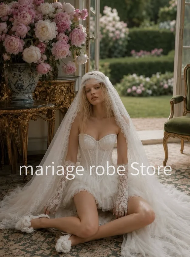 Two Pieces Short Beach Holiday Wedding Dresses with Remove Skirt Sweetheart Boning Corset Bridal Gown Outfit Customized