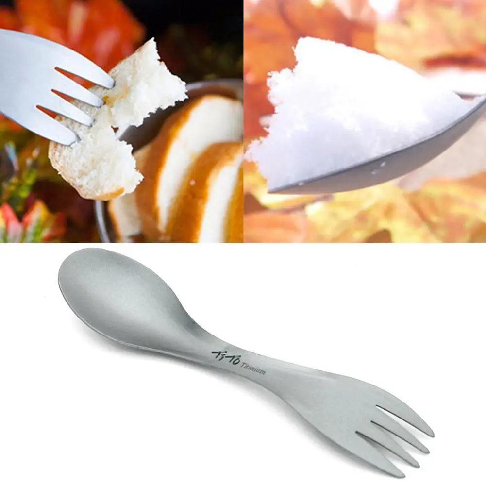 Cuillère à soupe en alliage de titane, ustensiles de cuisine ultralégers pour le camping en plein air, accessoires de pique-nique, vaisselle portable 2 en 1 pour la randonnée et les voyages