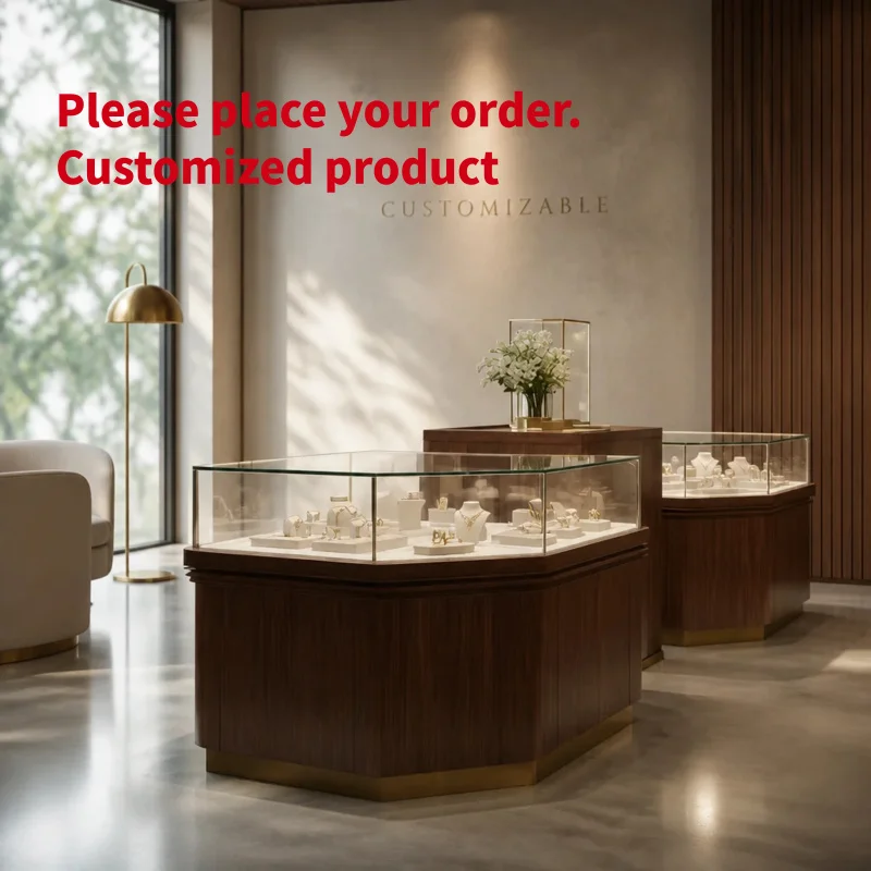 custom.Customized Oak Wood Jewelry Display Cabinet LED Lighting Glass Showcase Eco Friendly Durable Recyclable Furniture Retail