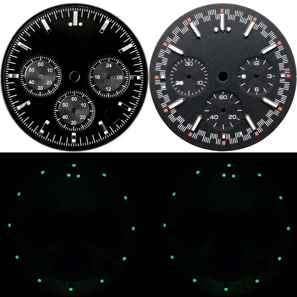 

32.5mm Black Watch Dial Replacement Watch Accessories Green Luminous Dial for VK63 Movement