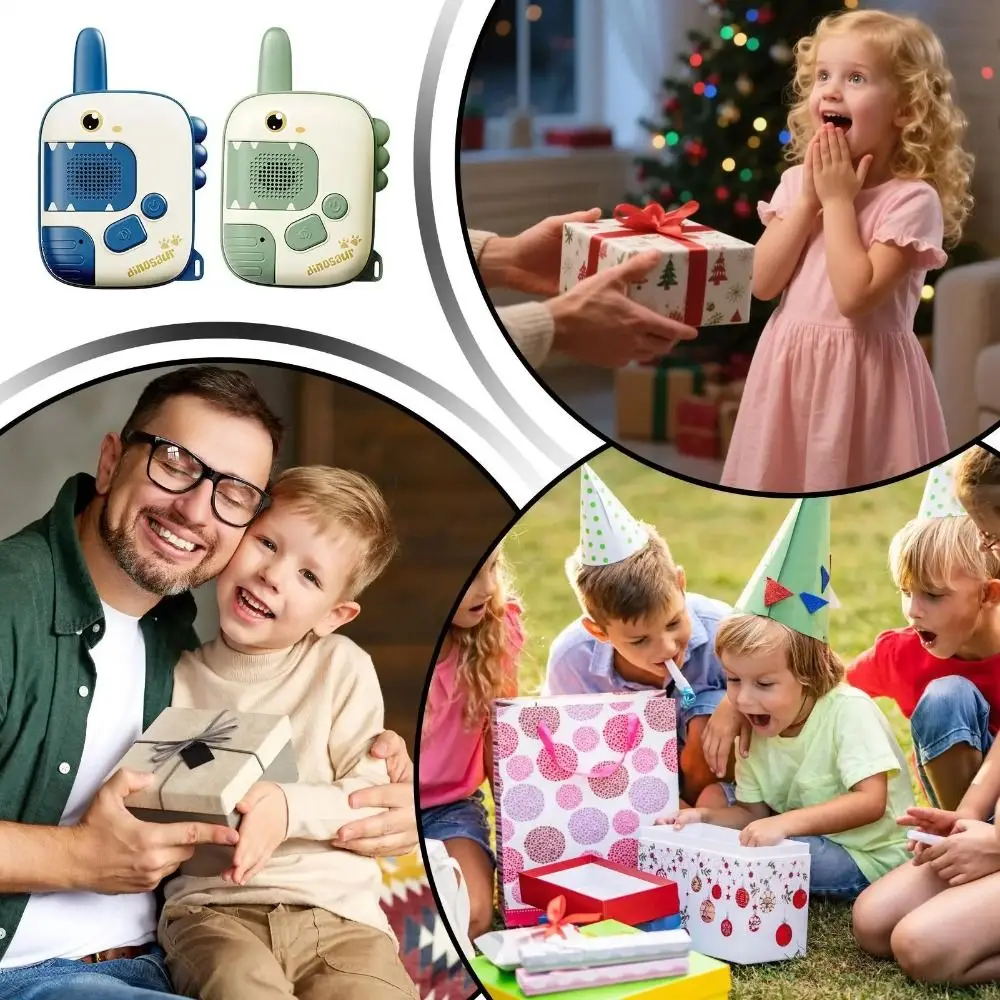 Walkie Talkies de dinosaurio encantador, cordón portátil de largo alcance, comunicación inalámbrica, llamada con un clic, 1 par