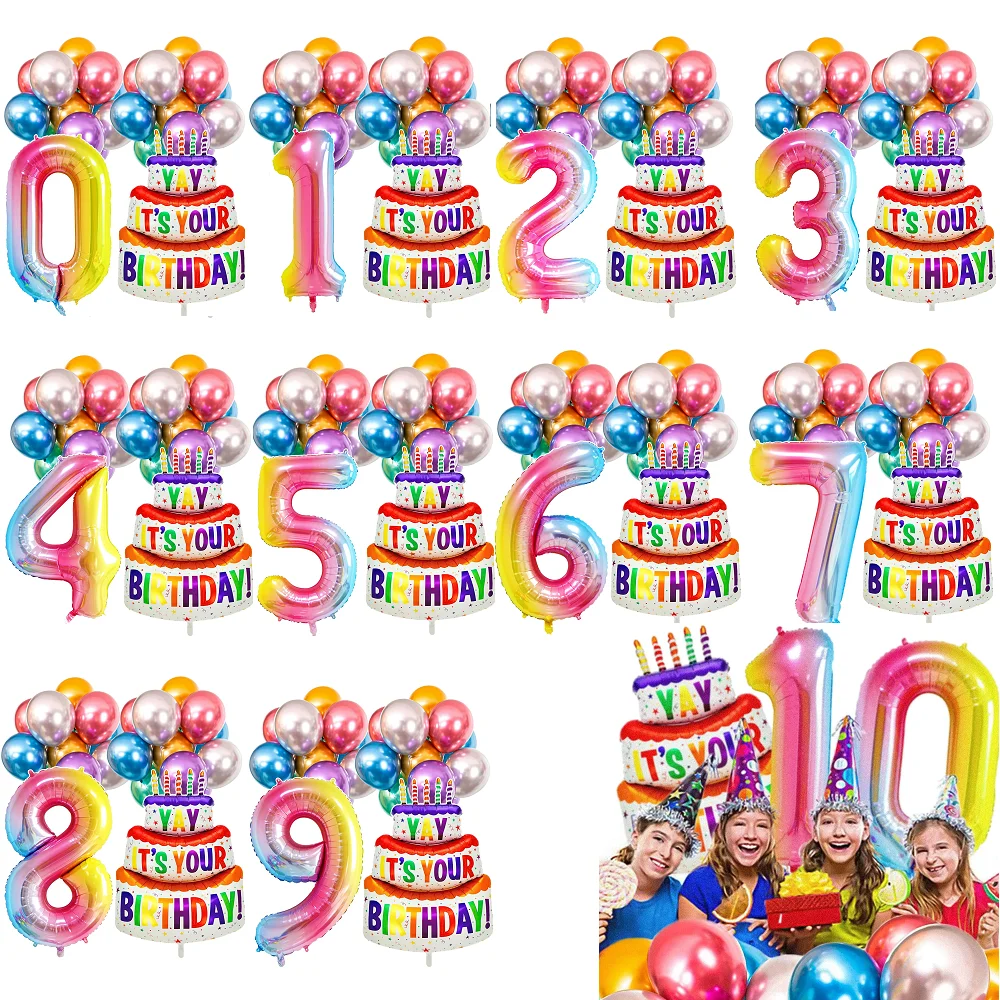 20 Stück Regenbogen-Farbverlauf Zahlenballons Geburtstagstorten-Folienballons 0-9 Jahre Alt Babyparty Hochzeit Partydekoration