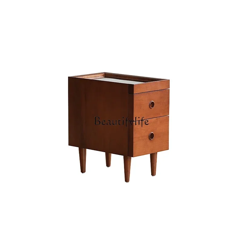

lRetro solid wood bedside table Small apartment bedroom storage Super narrow crack bedside cabinet