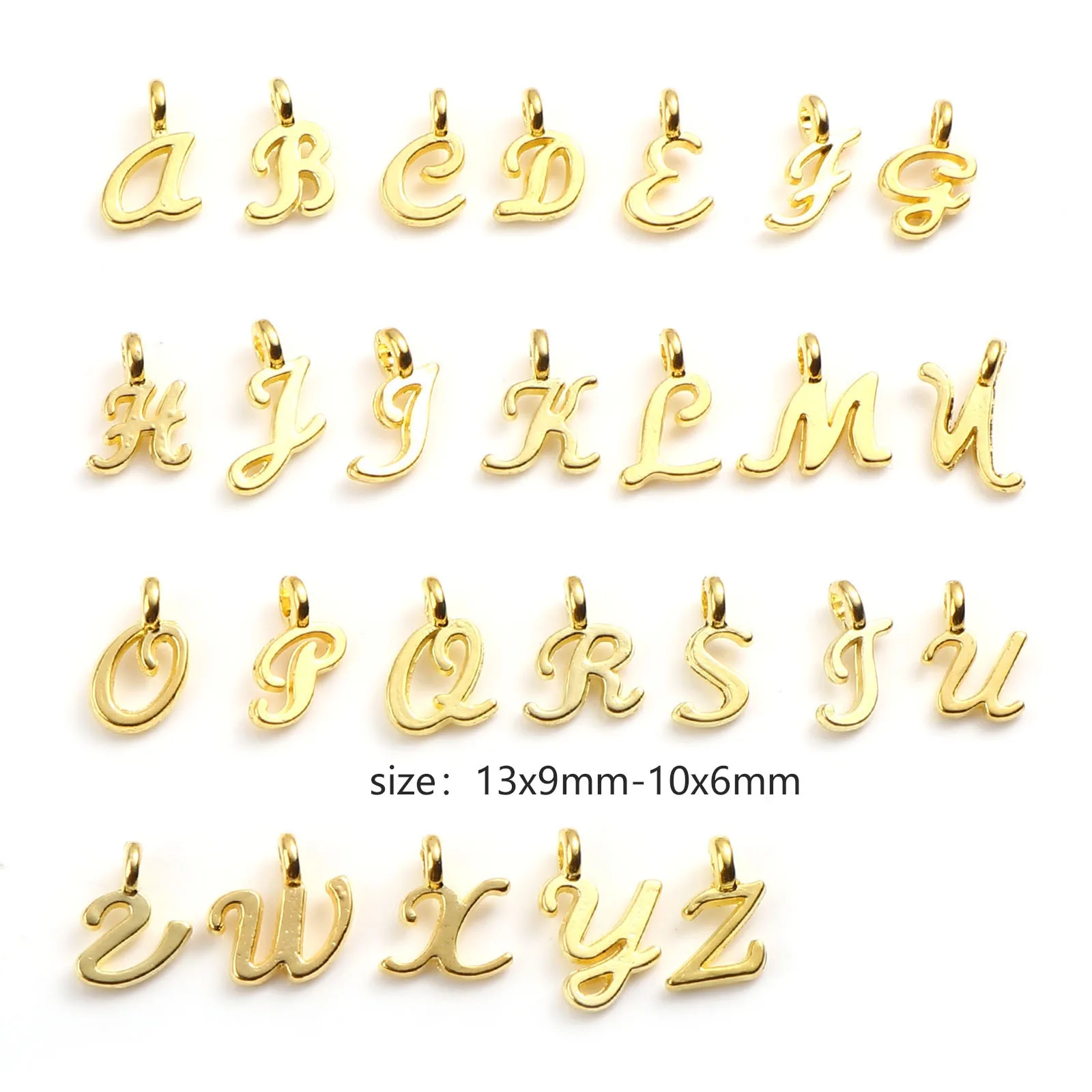 Fashion Metal Charms Capital Alphabet Letter Silver Color Pendants DIY Making Necklace Jewelry 13mm x 9mm, 1Set(26PCs/Set)