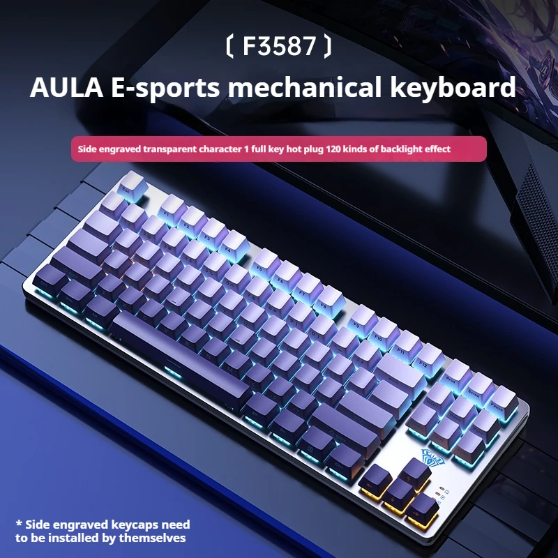 Aula-F3587 Teclado mecânico, RGB personalizado, Hot Swap, ABS Keycaps, E-Sport ergonômico, PC Gaming Acessório, Chave 87