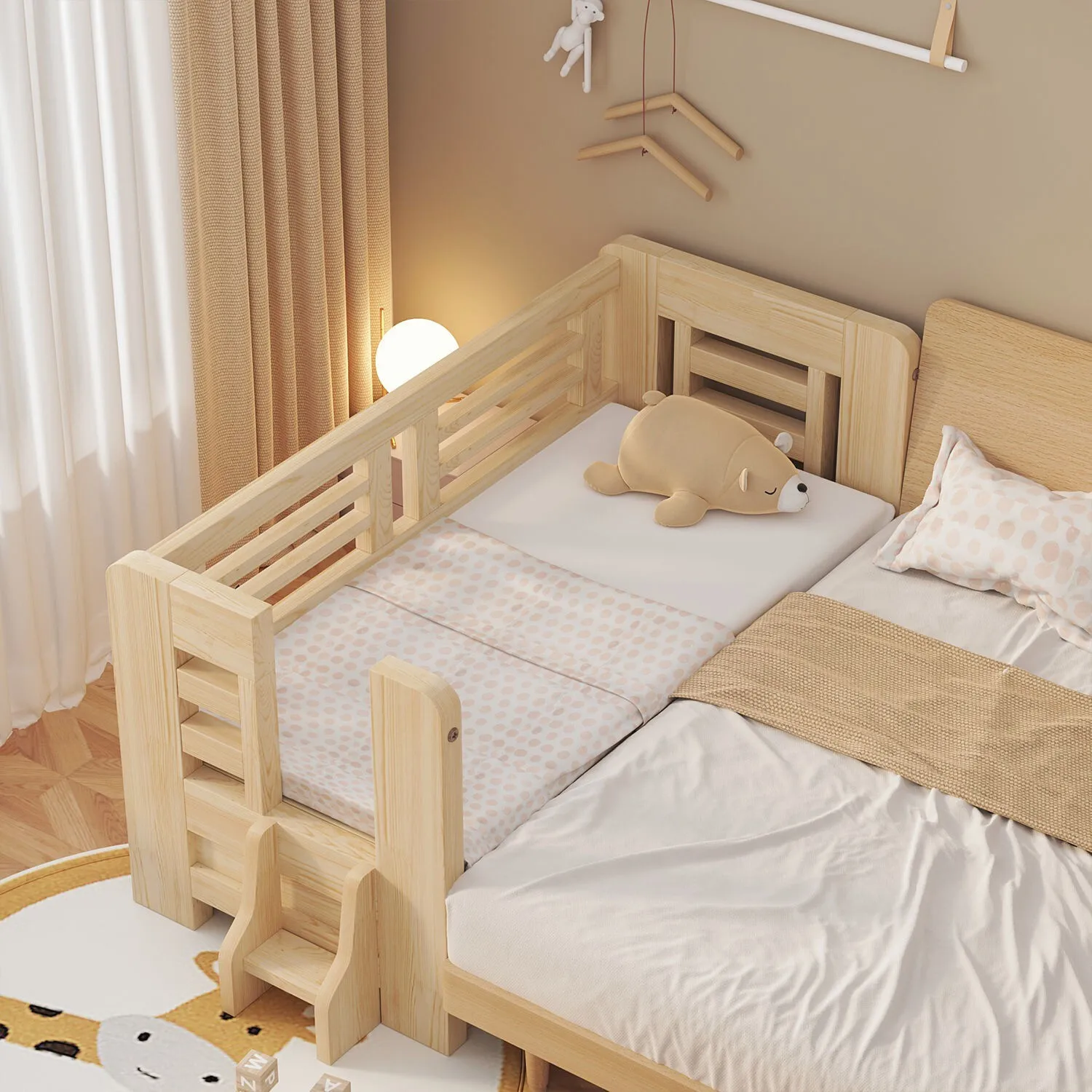 

Customizable Solid Wood Children's Box Bed with Guardrail Splicing Baby Storage Thickened Size Furniture Customized
