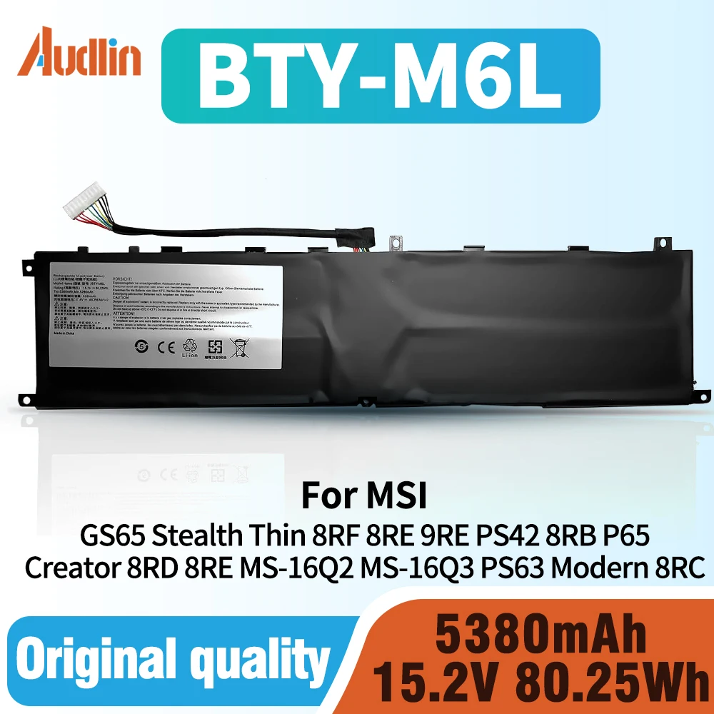 

Батарея для ноутбука BTY-M6L совместима с MSI GS65 Stealth Thin 8SE 8SF 8SG 8RF 9SD 9SE 9SF 9SG Modern 8RC P658SC WS65 9TM WS75 10TM Creator 8RD 8RE P75 PS63 GS60 Series МС-16Q2 МС-16Q3