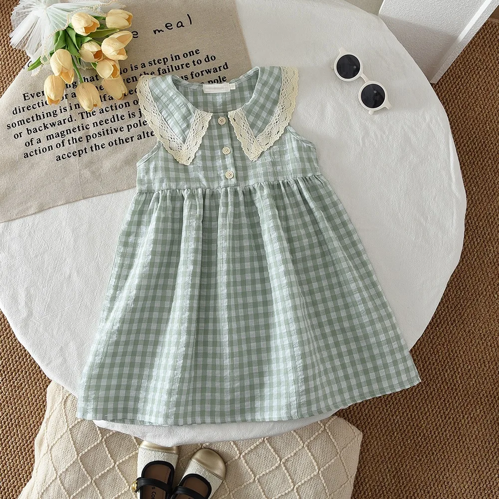 Children's Clothing Girls' Checkered Dress Summer New Styles Korean Version Sleeveless Kids Vest Doll Skirt