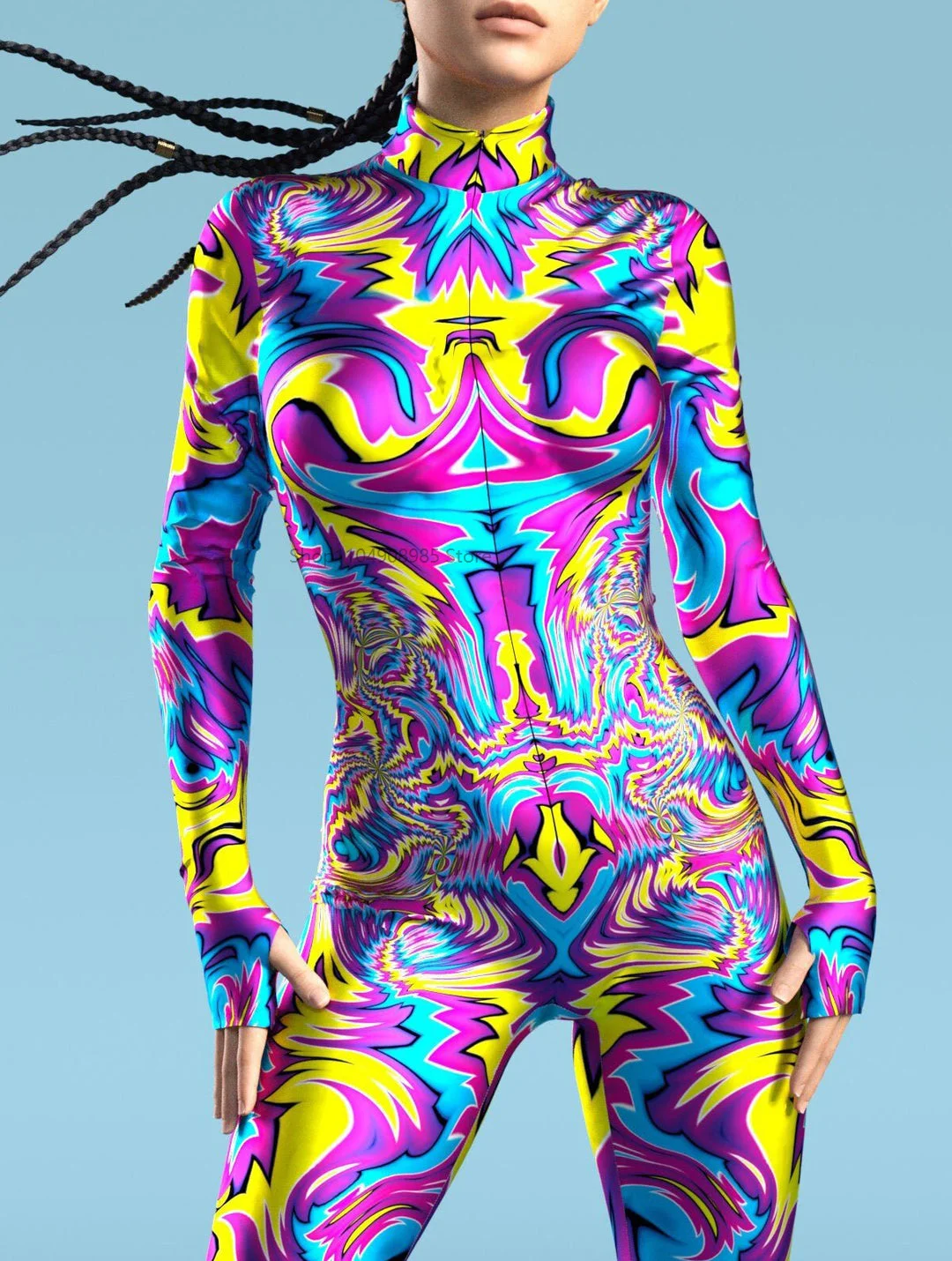 Turbo Shock Liquid Costume Colorful Rainbow Abstract Geometry 3D Print Sexy Skinny Jumpsuit Holiday Party Cosplay Fancy Bodysuit view 4