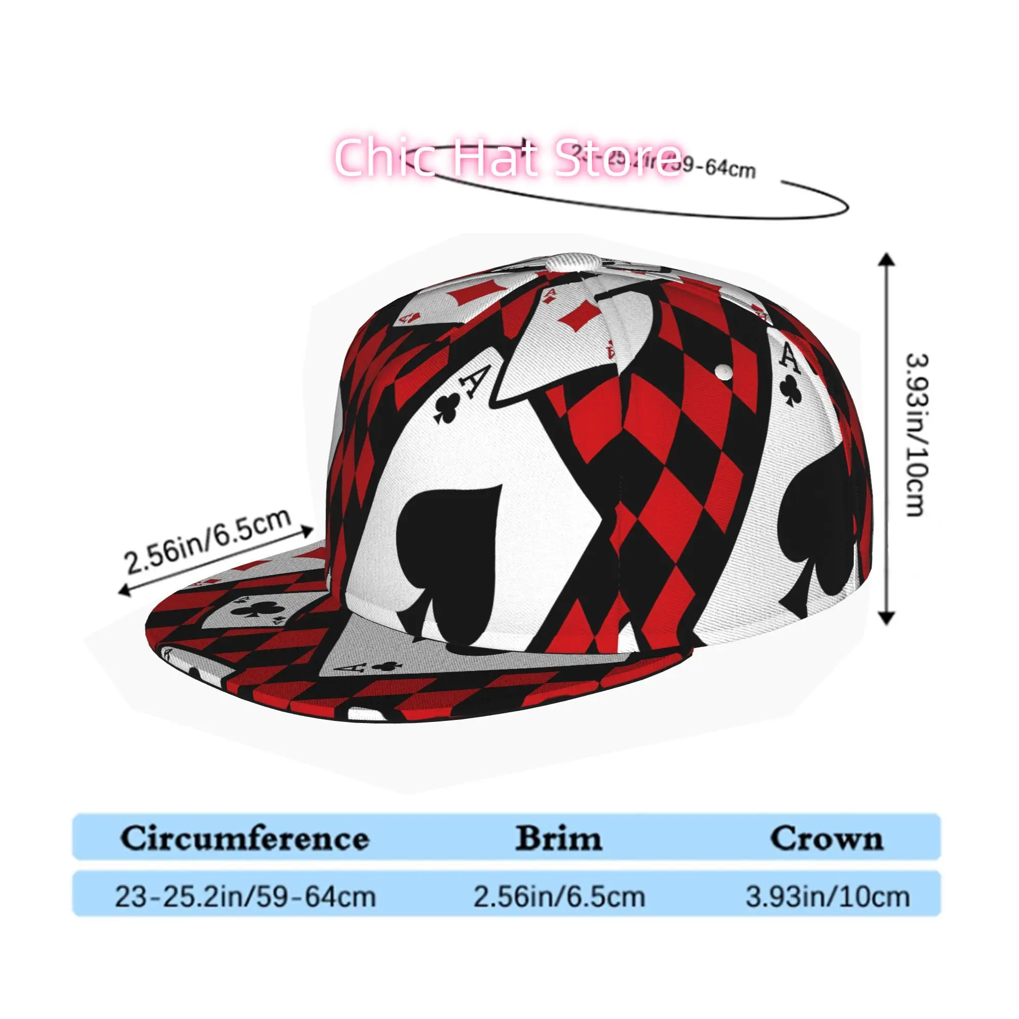 Playing Cards with Red and Black Background (1), Men Women Unisex Flat Brim Baseball Cap, Hip Hop Streetwear Snapback Trucker Ha