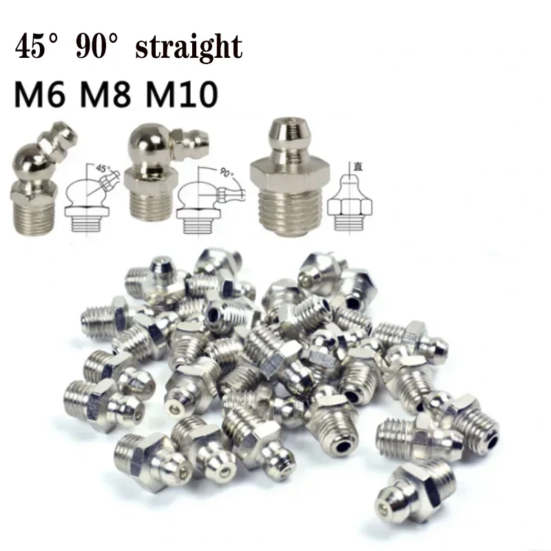 10PCS M6 M8 M10 Male Thread Straight Elbow Type Hydraulic Oil Grease Nozzle Pipe Fittings for Car Excavator Grease Gun