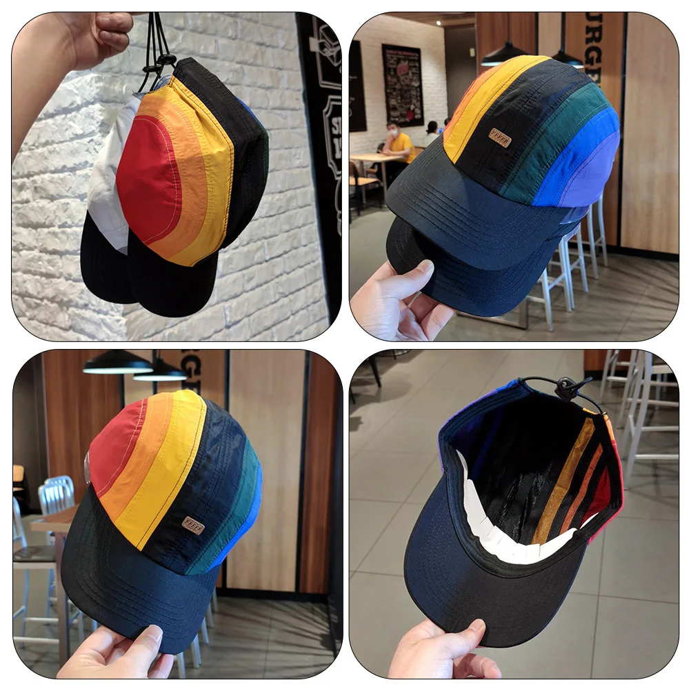 

Rainbow Baseball Cap Cotton Outdoor Sunproof Hat Ponytail Hole Month Stylish Trendy Baseball Cap for Camping