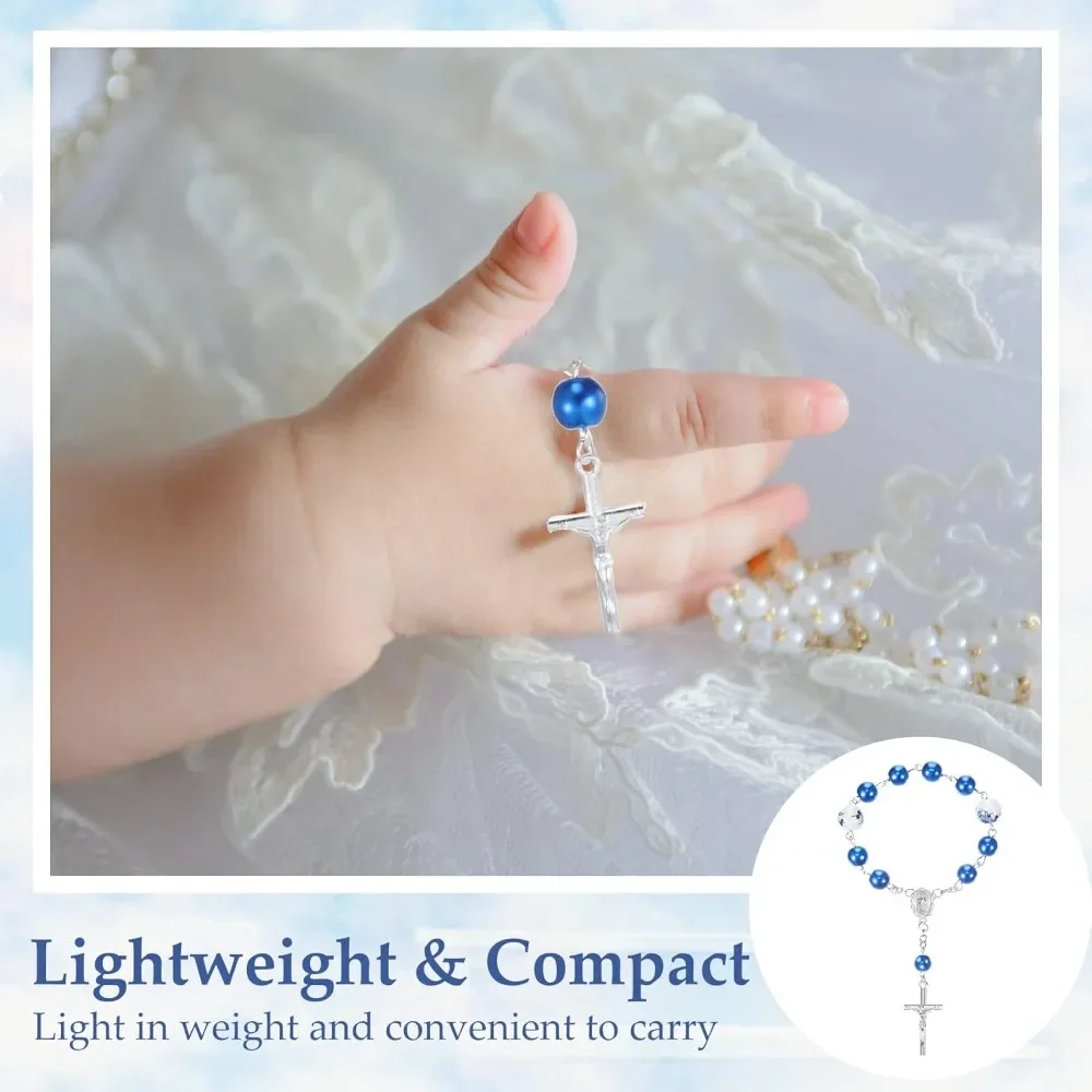 10/20/60 Sets Dark Blue Baptism Mini Rosaries + Muslin Bags for Baptism Baby Shower First Communion Wedding & Party Favor