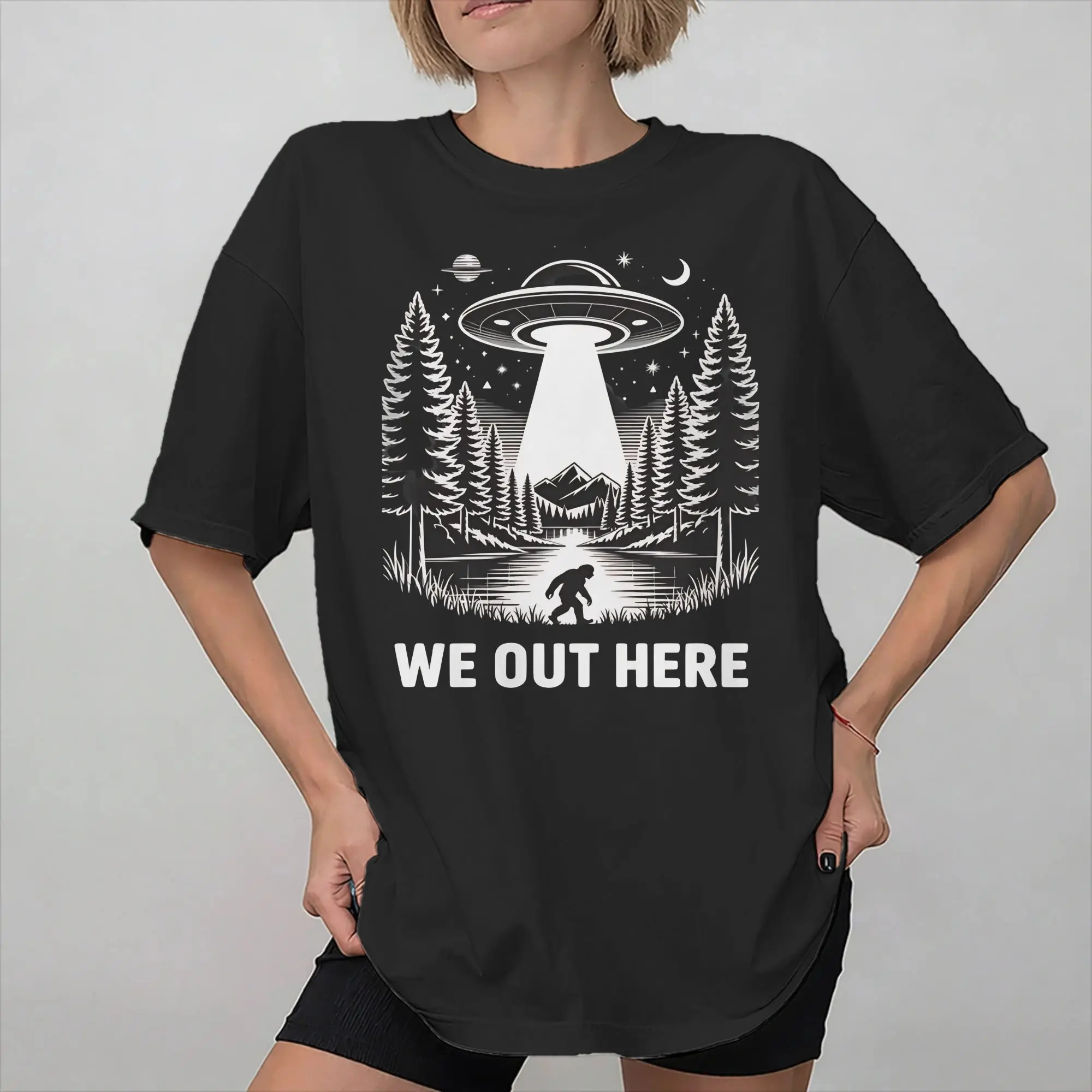 Men Women Bigfoot Saw Me But Nobody Believes Him T Shirt Cotton Graphic Printed T-Shirt  Top Clothing