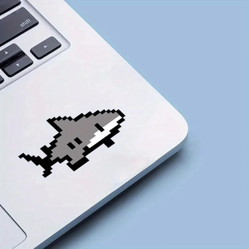 Pixel Shark Vinyl Sticker, Cute Waterproof Decal for Car, Motorcycle & Scooter