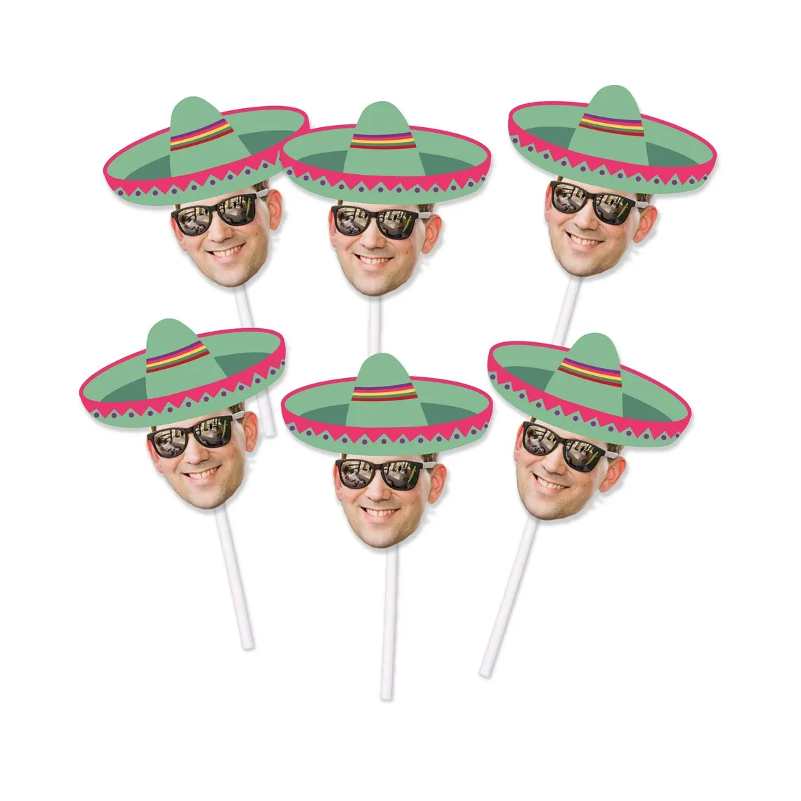 Sombrero Cupcake Toppers with Custom Face Photo (12 count) - green sombrero, Cinco De Mayo, May 15, Sugar skulls, Birthday party