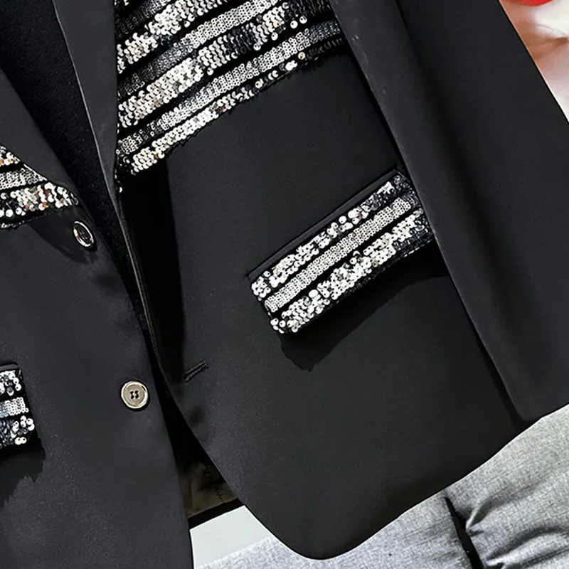 PFHQ Autumn Winter Korean New Fashion Sequin Splicing Decoration Design Loose Versatile Men\'s Suit Jacket Blazer 21Z6288