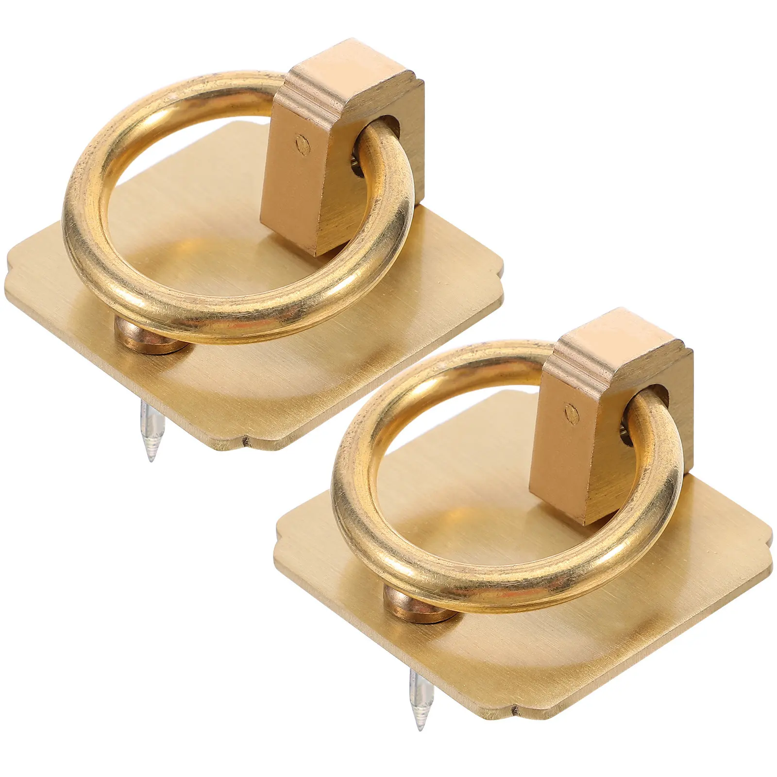 2Pcs Brass Door Handles Square Flush Pull Handles Vintage Knocker Style Retro Decorative Front Door Hardware Accessories