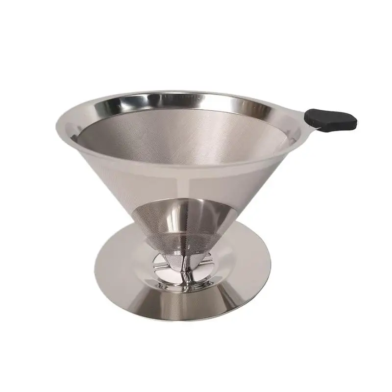 Stainless Steel Double Layer Coffee Filter Dripper 600/800 Mesh Fine Strainer With Heat Resistant Handle For Hand Drip Coffee
