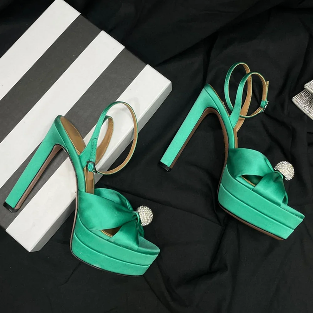 

Pearl Decoration Cross Tied Platfrom Satin Heels Sexy Round Toe Thin Heel Customized New Arrvials Fashion Women Modern Shoes