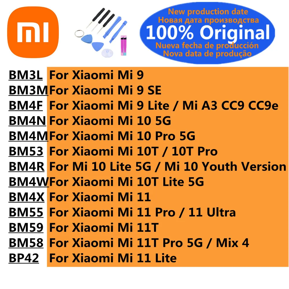 

Original Battery For Xiaomi Mi 11 10 9 SE 10T 11T 11 Lite Ultra Pro /Mix 4 /A3 CC9 CC9e /10 Youth Version 9lite 10pro 11Ultra