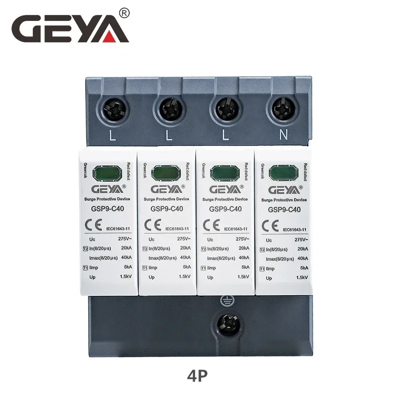 GEYA GSP9 Power Surge Protective Device SPD Arrester 1/2/3/4 Pole Surge Voltage Protection 275V 385V 400V 440V 40KA