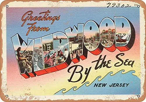 Metal Sign - New Jersey Postcard - Greetings from Wildwood by The Sea, New Jersey 1 - Vintage Rusty Look