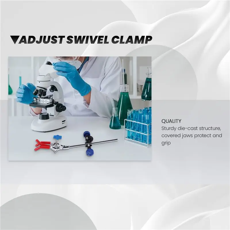 AEE3-Lab Clamp 3 Prong Finger Adjust Jaw With Scientific Extension Adjustable Black Laboratory Stand Clip