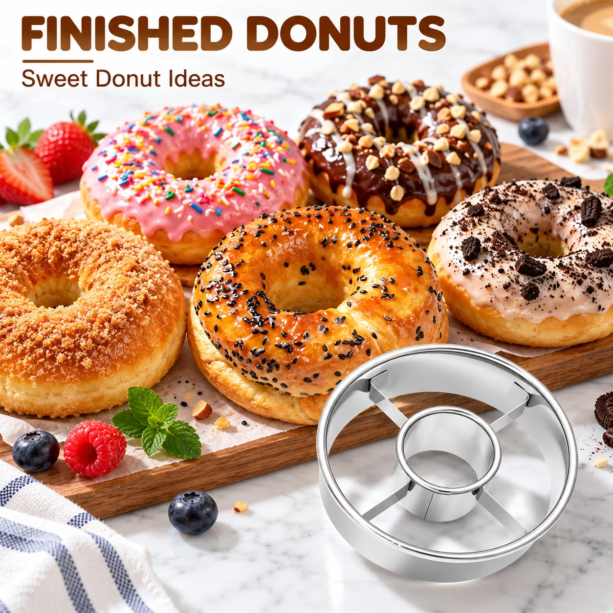 1PCS Donut Pastry Cutter Food-Grade Stainless Steel Baking Tool for Bagels Cookies Biscuits Christmas New Year Home Party Baking