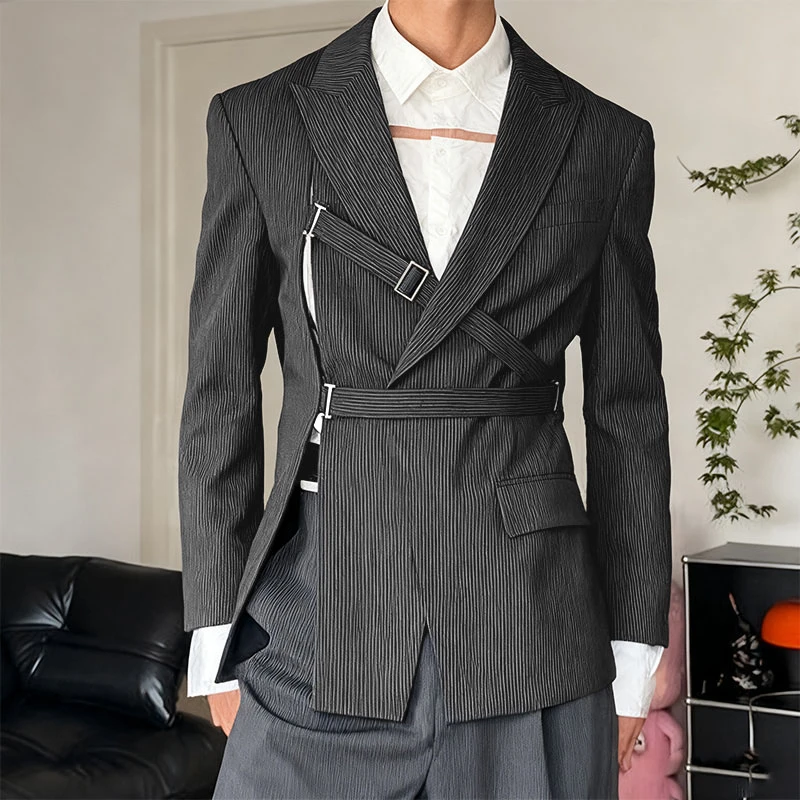 INCERUN الرجال غير النظامية السترة مخطط التلبيب كم طويل رداء غير رسمية الرجال الشارع الشهير الجوف خارج 2025 موضة الذكور رقيقة معاطف السترة #4