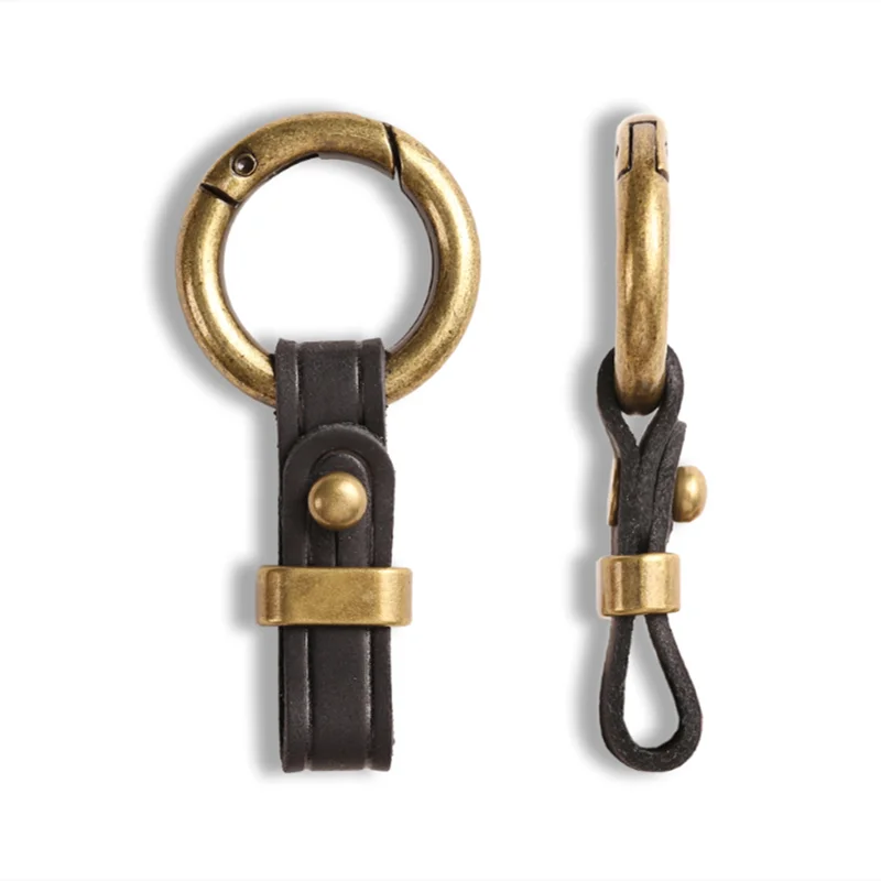 Titanium Alloy Leather Keychain with Carabiner