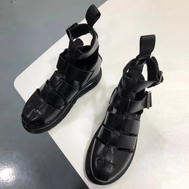 2024 New Roman Sandals Handmade Men's High Top Cowhide Thick Bottom Height Increasing Cover Toe Men's Breathable Trendy Shoes