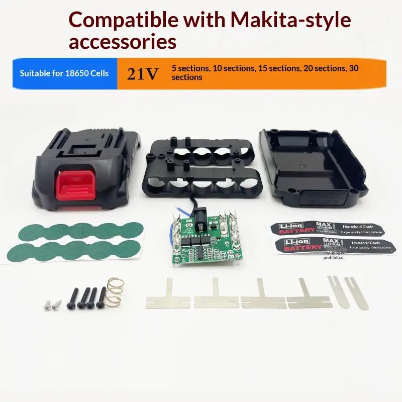 Hot 1 Set 5S 50A Bms Welding Nickel 21V Screwdriver Battery Case 5X 10X 15X 20X 30X 18650 Holder For 6Ah To 14Ah Electric Drills