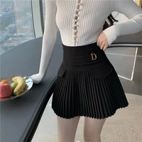 Zwarte Geplooide Rokken Vrouwen Hoge Taille Mini Rok Metalen Letter D Ontwerp A-lijn Clubwear Koreaanse Sexy Streetwear Tonen Ca - Image 6