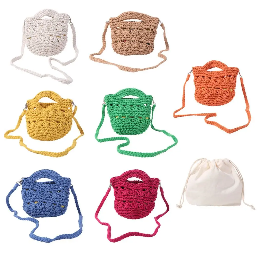 

Casual Summer Weaving Beach Bag Korean Style Solid Color Crochet Shoulder Bag Knitting Vacation Women's Handbags Travel