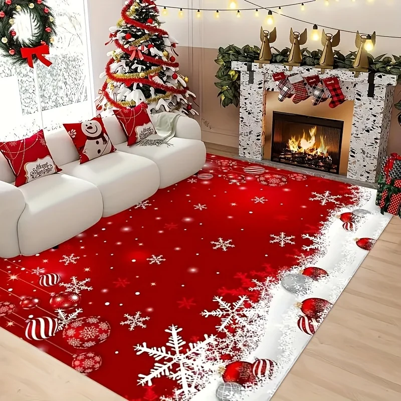 VIKAMA Red Festive Christmas Carpet Snowflake Bedroom Bedside Live Room Carpet Large Area Rugs for Living Room Home Decor - view 5